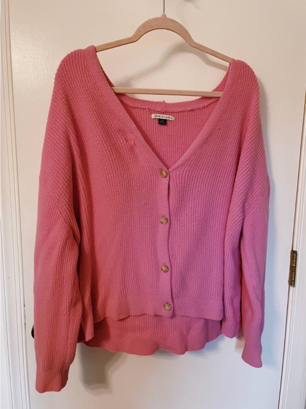 American Eagle Outfitters Rose Pink V-Neck Button-Front Sweater